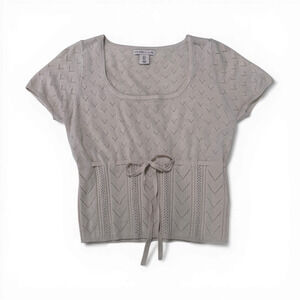 Sincerely Jules Beige Knit Sweater Size L Scoop Neck Pointelle